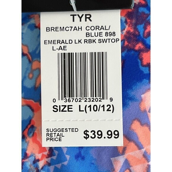 NWT TYR Coral Blue Active Wear Razor Back Workout Bra Swim Top Size L 10/12 - Picture 8 of 11